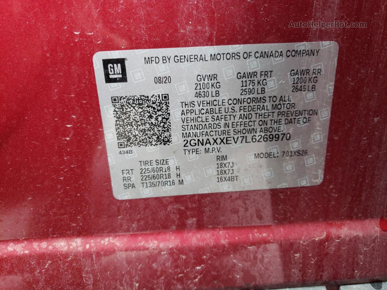 2020 Chevrolet Equinox Premier Red vin: 2GNAXXEV7L6269970