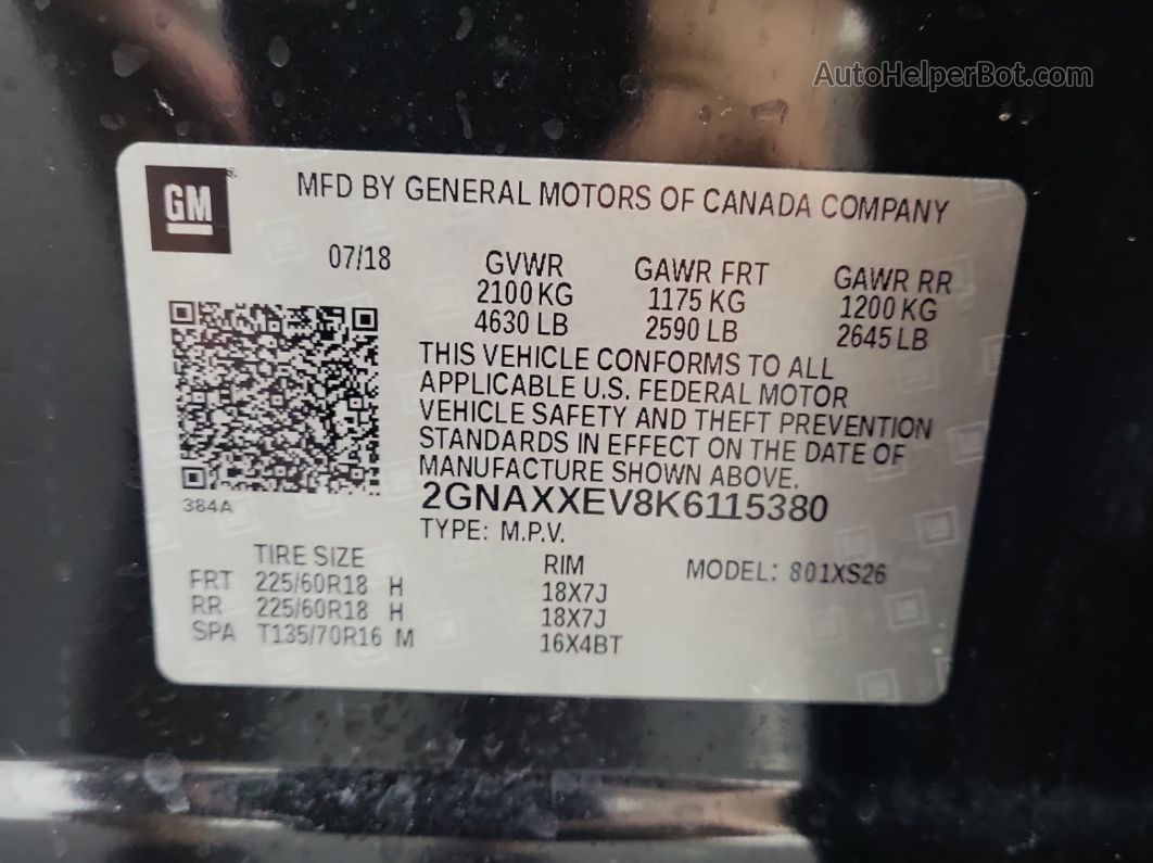 2019 Chevrolet Equinox Premier vin: 2GNAXXEV8K6115380