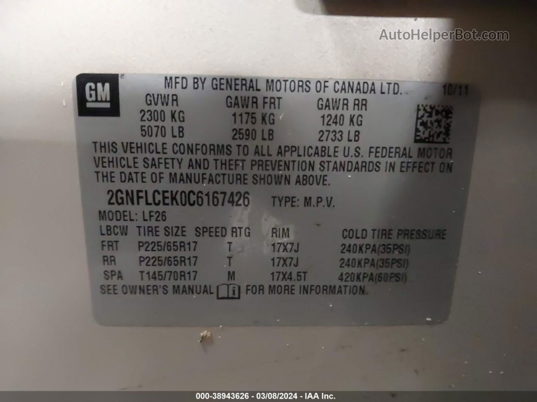 2012 Chevrolet Equinox Ls Золотой vin: 2GNFLCEK0C6167426