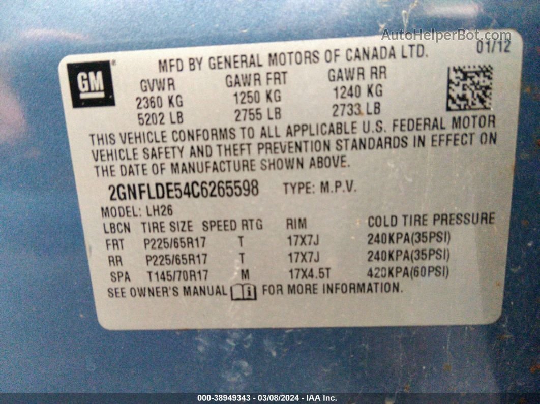 2012 Chevrolet Equinox 1lt Синий vin: 2GNFLDE54C6265598