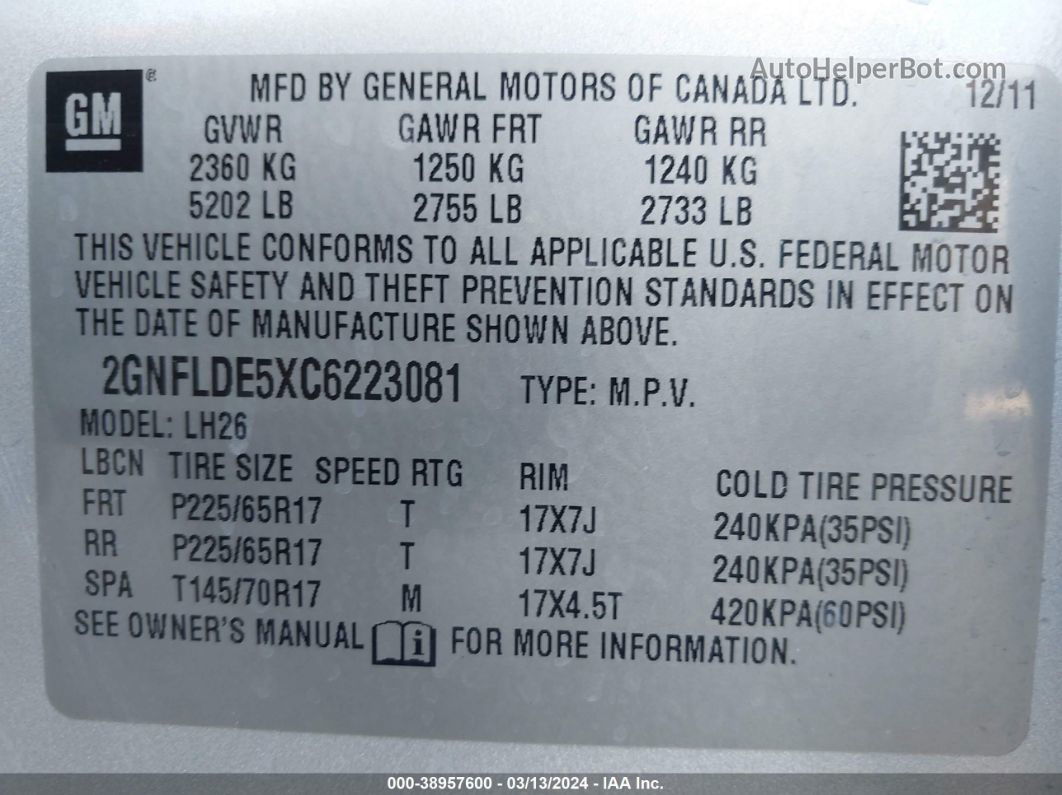 2012 Chevrolet Equinox 1lt Silver vin: 2GNFLDE5XC6223081