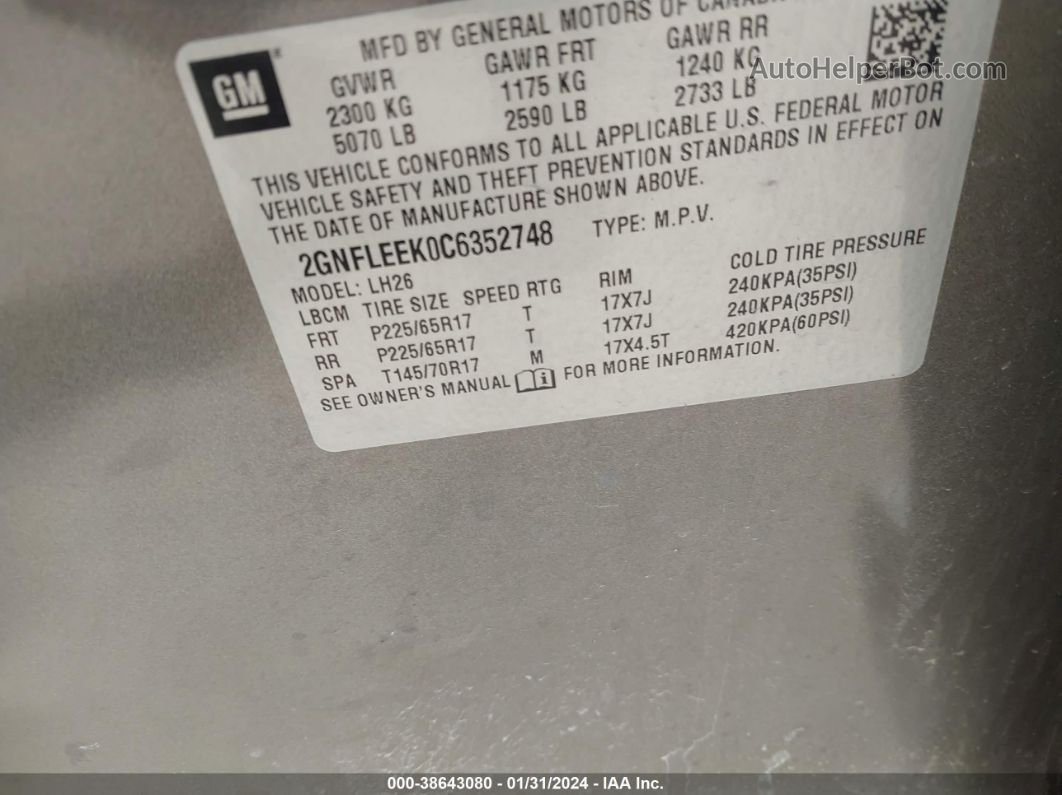2012 Chevrolet Equinox 1lt Gray vin: 2GNFLEEK0C6352748