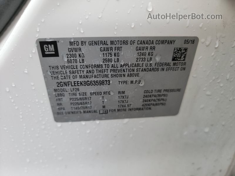 2016 Chevrolet Equinox Ls White vin: 2GNFLEEK8G6359873
