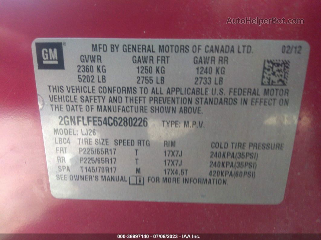 2012 Chevrolet Equinox Ltz Red vin: 2GNFLFE54C6280226