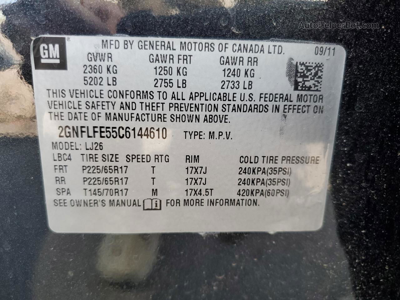 2012 Chevrolet Equinox Ltz Угольный vin: 2GNFLFE55C6144610