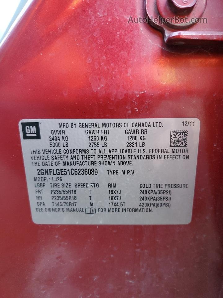 2012 Chevrolet Equinox Ltz Красный vin: 2GNFLGE51C6236089