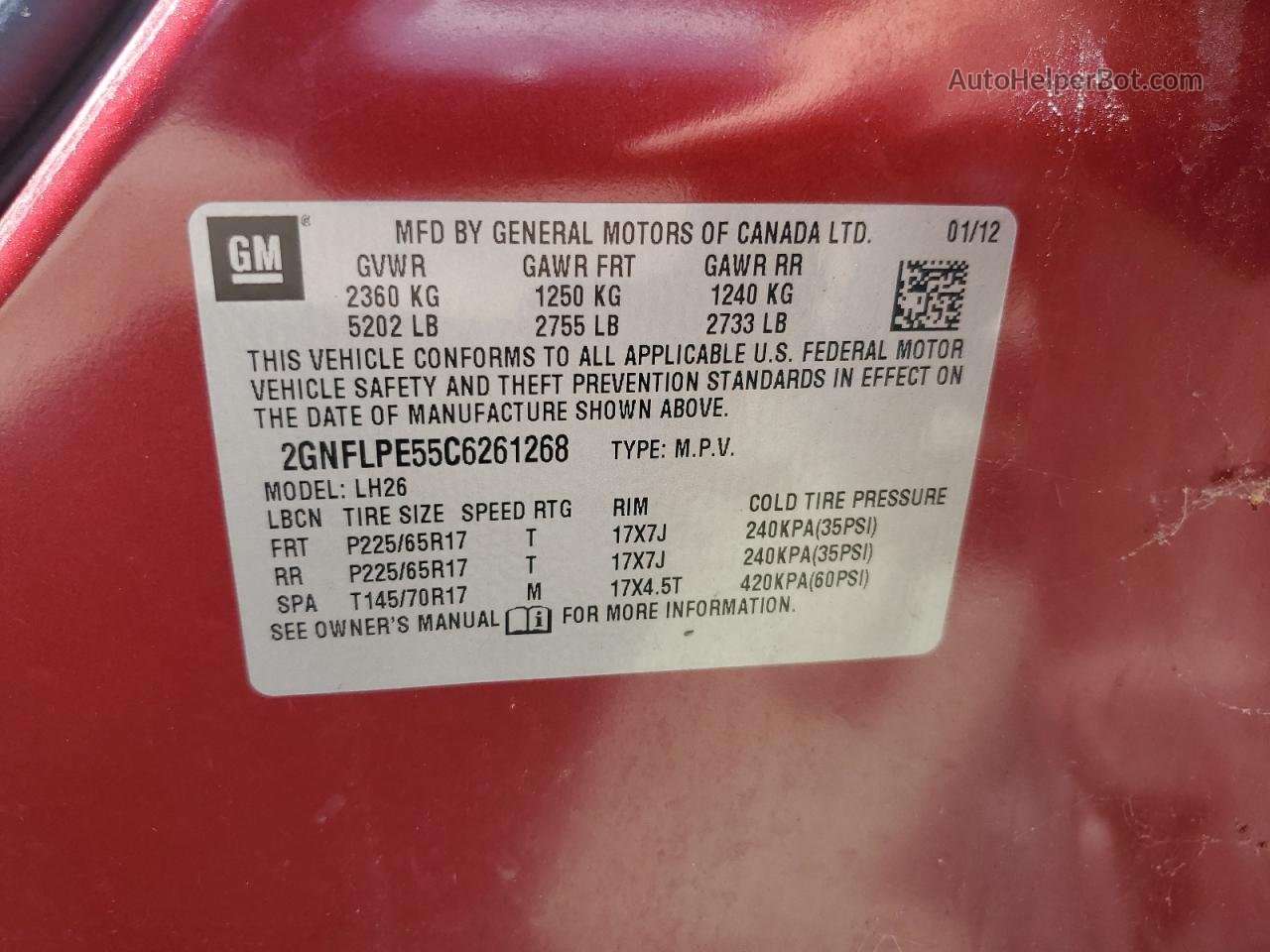 2012 Chevrolet Equinox Lt Red vin: 2GNFLPE55C6261268