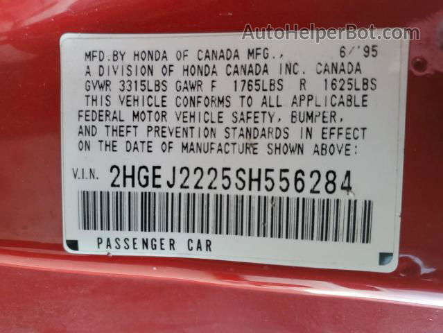 1995 Honda Civic Dx Red vin: 2HGEJ2225SH556284