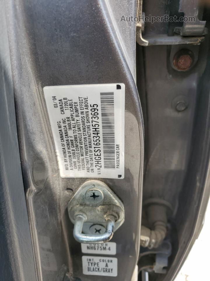 2004 Honda Civic Lx Угольный vin: 2HGES16534H573695