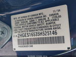 2005 Honda Civic Lx Blue vin: 2HGES16535H525146