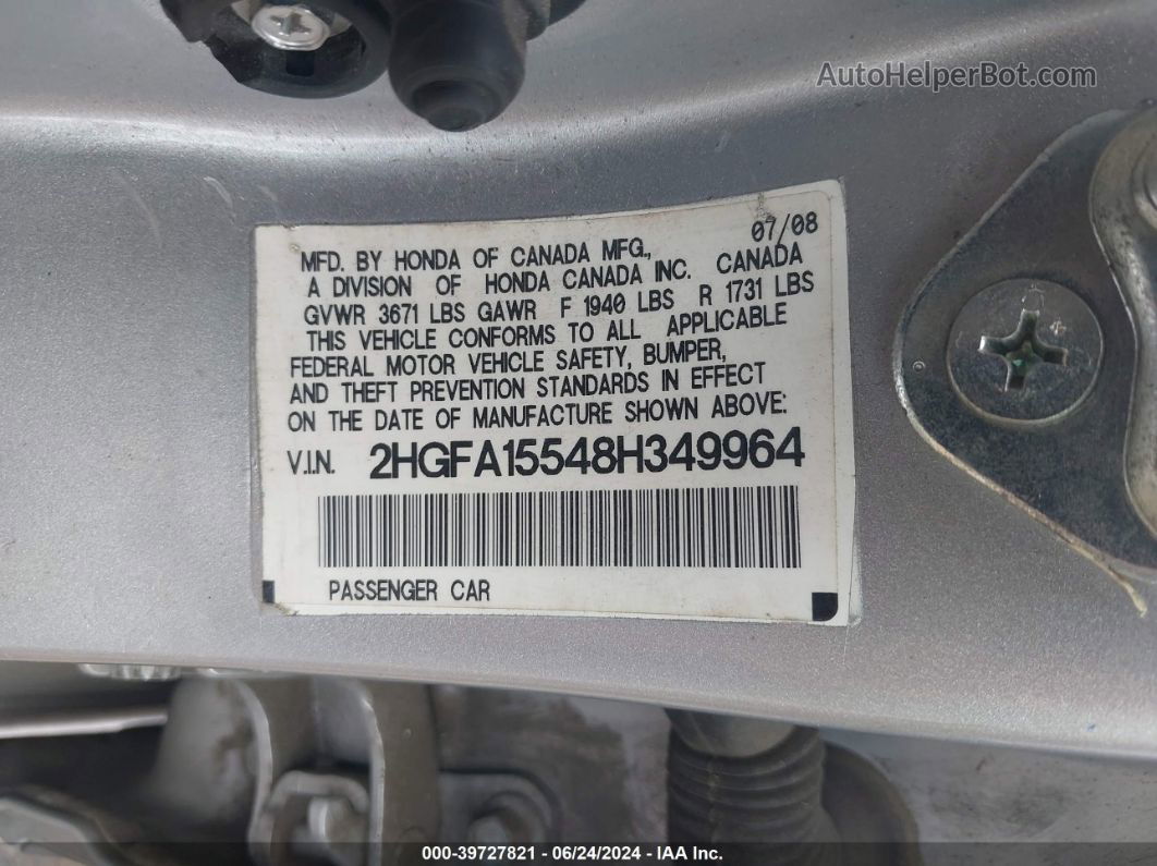 2008 Honda Civic Lx Серебряный vin: 2HGFA15548H349964