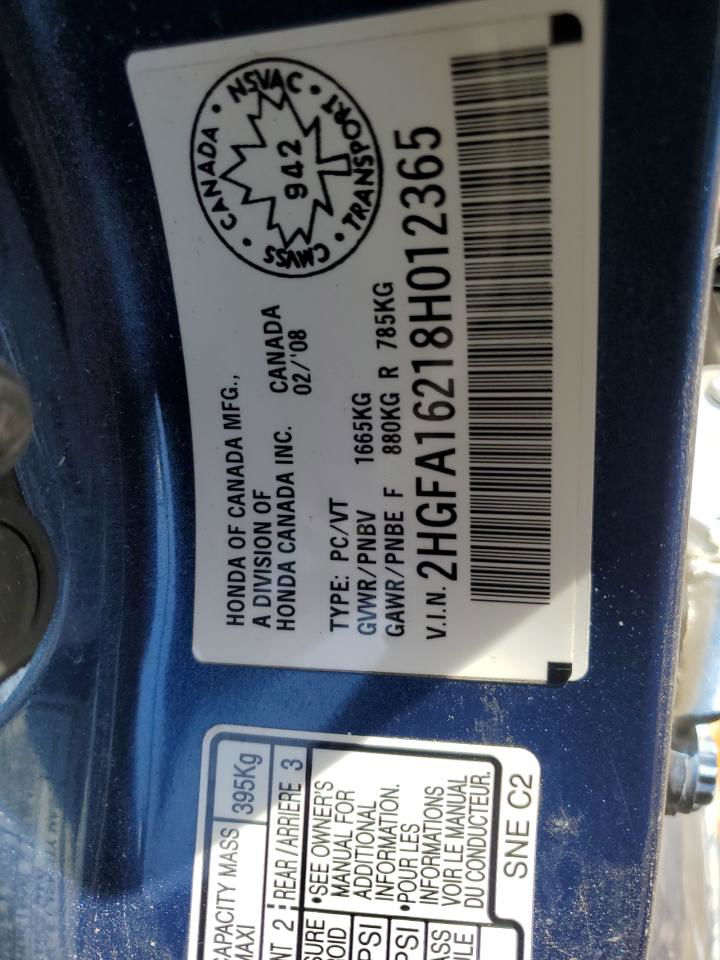 2008 Honda Civic Dx Синий vin: 2HGFA16218H012365