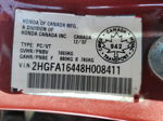 2008 Honda Civic Dx-g Red vin: 2HGFA16448H008411