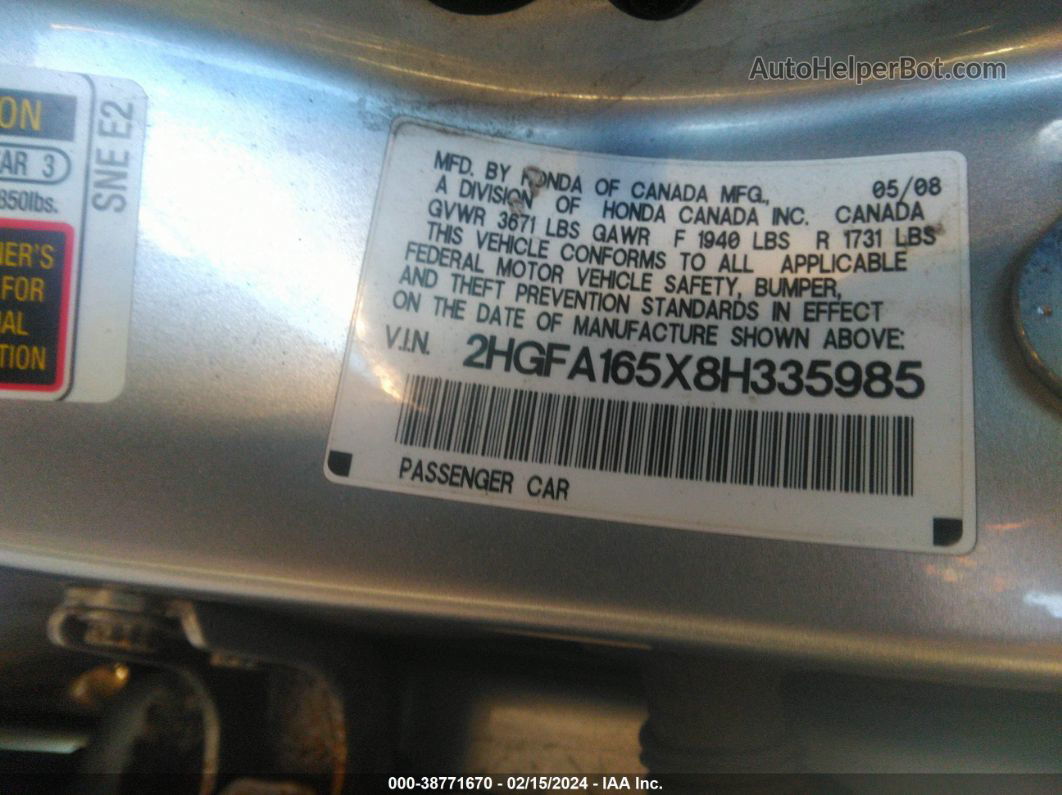 2008 Honda Civic Lx Silver vin: 2HGFA165X8H335985