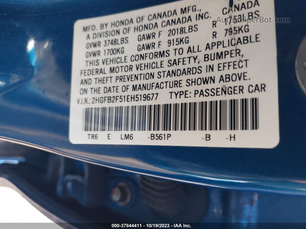 2014 Honda Civic Sedan Lx Blue vin: 2HGFB2F51EH519677