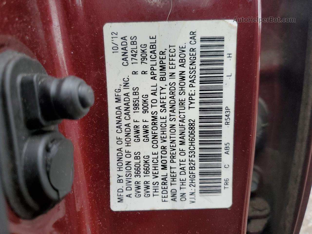 2012 Honda Civic Lx Бордовый vin: 2HGFB2F53CH606882
