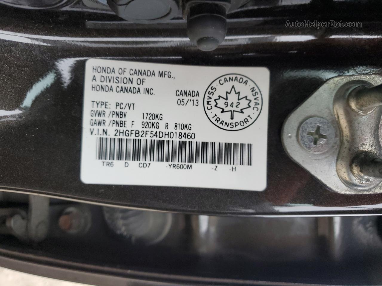 2013 Honda Civic Lx Коричневый vin: 2HGFB2F54DH018460