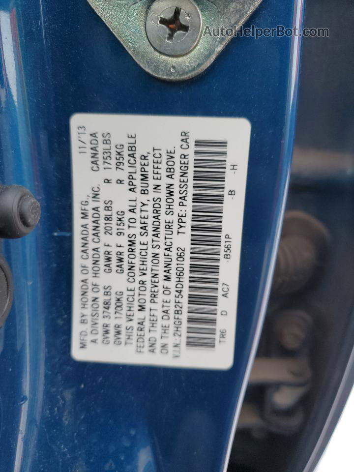 2013 Honda Civic Lx Blue vin: 2HGFB2F54DH601062