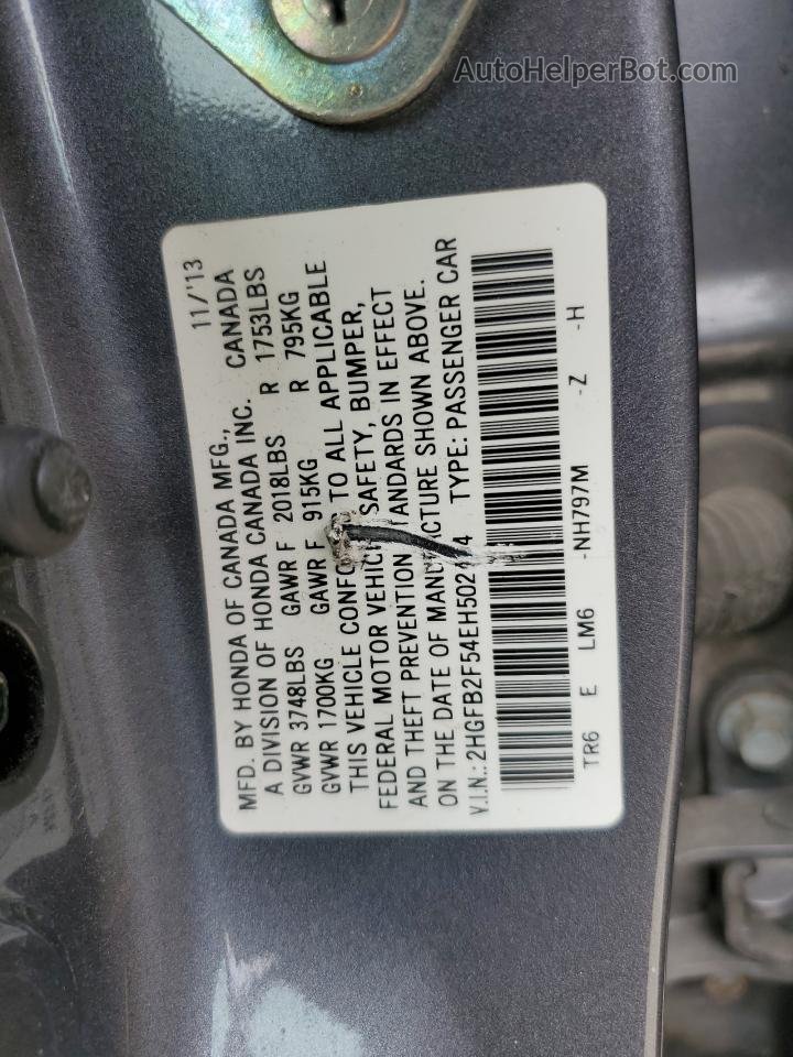 2014 Honda Civic Lx Угольный vin: 2HGFB2F54EH502484