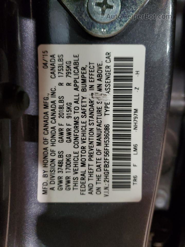 2015 Honda Civic Lx Серый vin: 2HGFB2F56FH536086