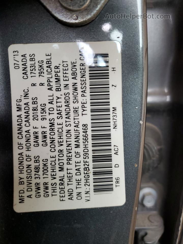 2013 Honda Civic Lx Gray vin: 2HGFB2F59DH566468