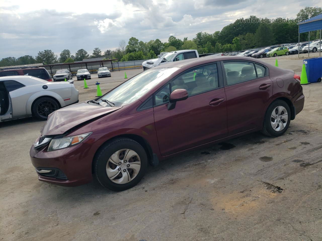 2013 Honda Civic Lx Burgundy vin: 2HGFB2F5XDH564650