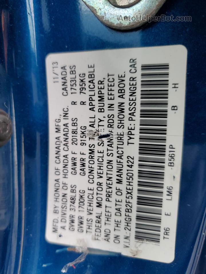 2014 Honda Civic Lx Blue vin: 2HGFB2F5XEH501422