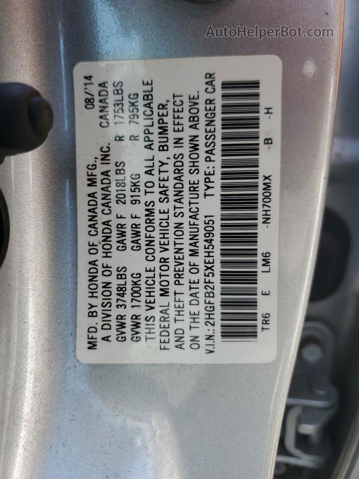 2014 Honda Civic Lx Серебряный vin: 2HGFB2F5XEH549051