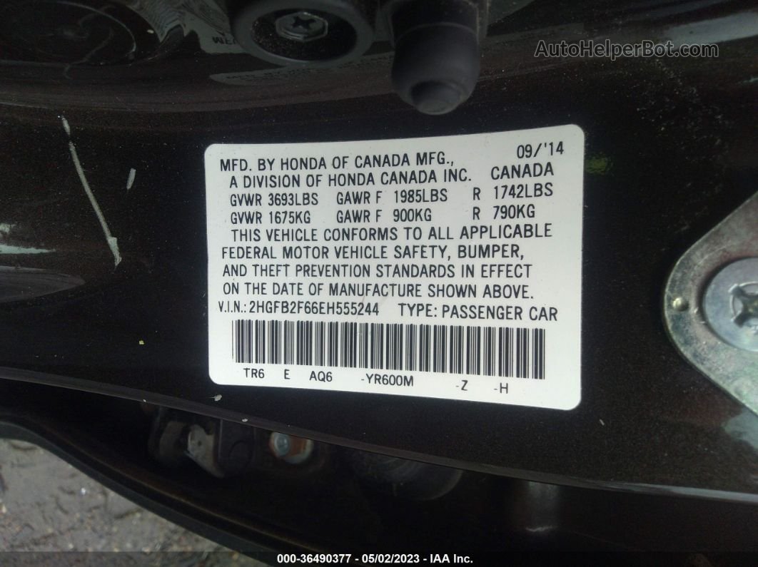 2014 Honda Civic Sedan Hf Black vin: 2HGFB2F66EH555244