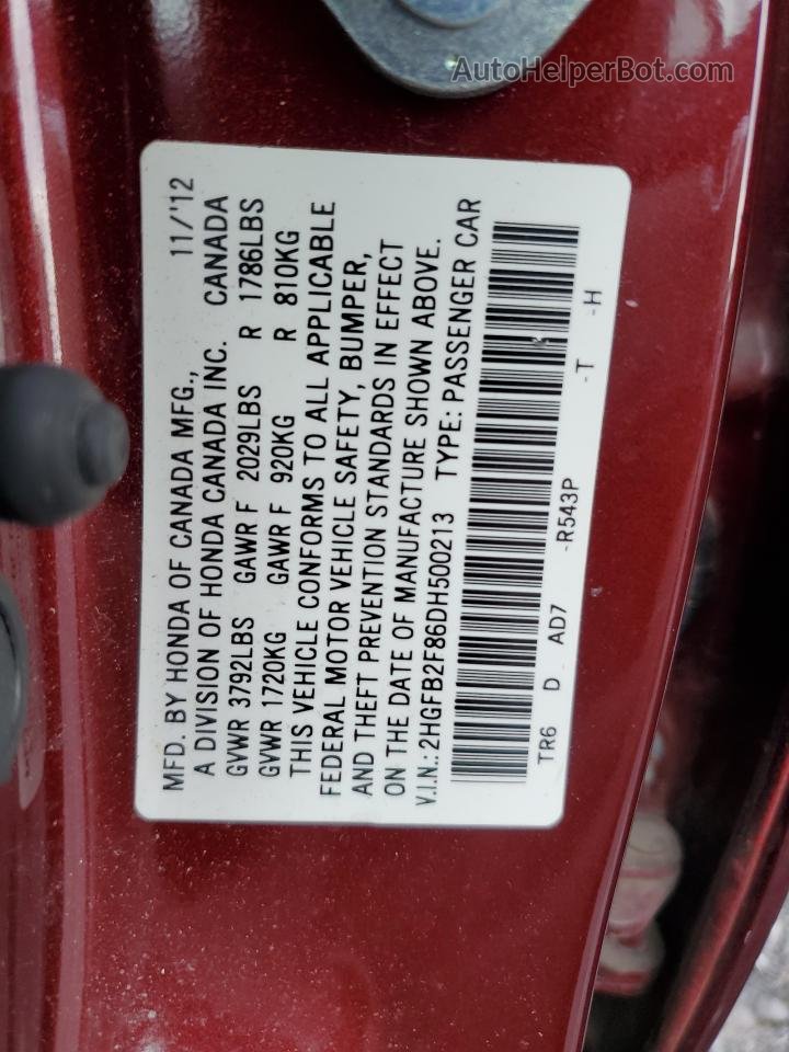 2013 Honda Civic Ex Темно-бордовый vin: 2HGFB2F86DH500213