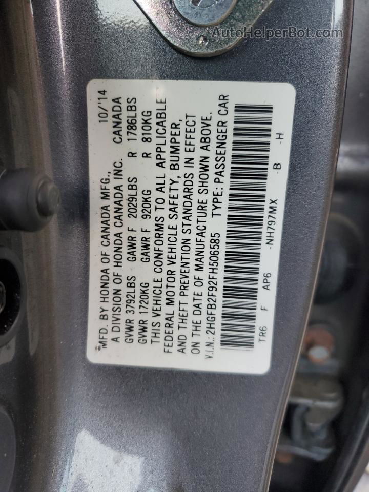 2015 Honda Civic Exl Gray vin: 2HGFB2F92FH506585