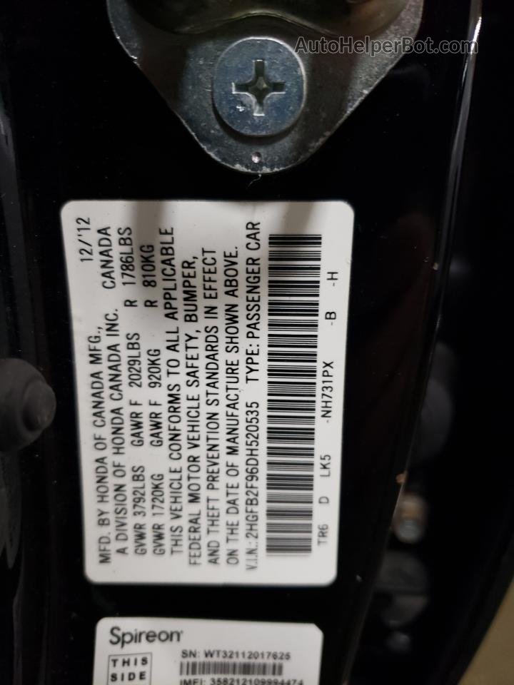 2013 Honda Civic Exl Black vin: 2HGFB2F96DH520535