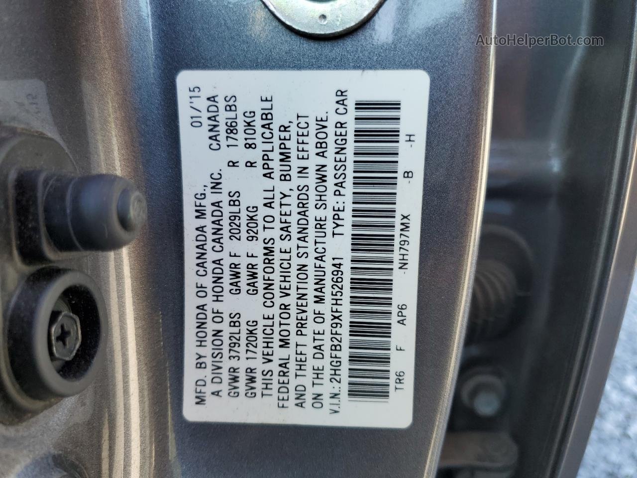 2015 Honda Civic Exl Gray vin: 2HGFB2F9XFH526941