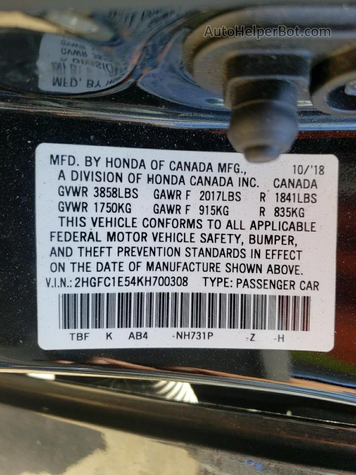 2019 Honda Civic Si Черный vin: 2HGFC1E54KH700308