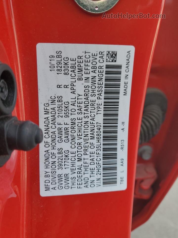 2020 Honda Civic Ex Красный vin: 2HGFC1F35LH680407