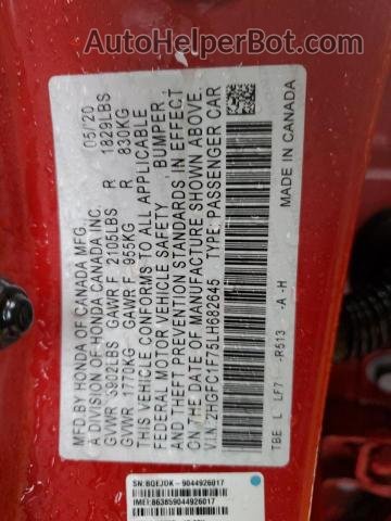 2020 Honda Civic Exl Red vin: 2HGFC1F75LH682645
