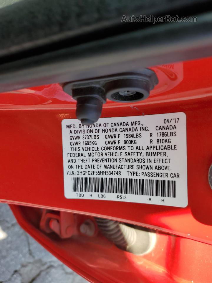 2017 Honda Civic Lx Red vin: 2HGFC2F55HH534748