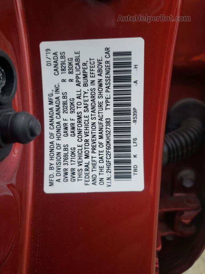 2019 Honda Civic Lx Бордовый vin: 2HGFC2F60KH527383