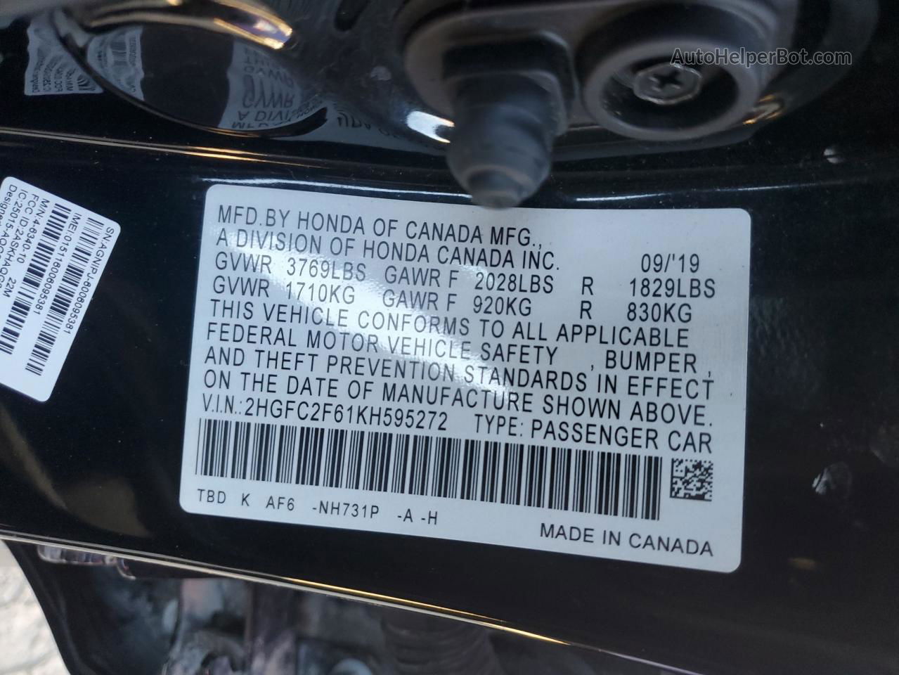 2019 Honda Civic Lx Black vin: 2HGFC2F61KH595272