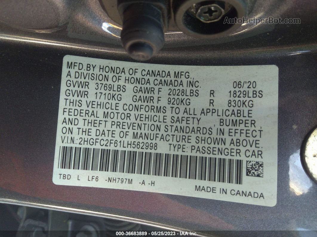 2020 Honda Civic Sedan Lx Gray vin: 2HGFC2F61LH562998
