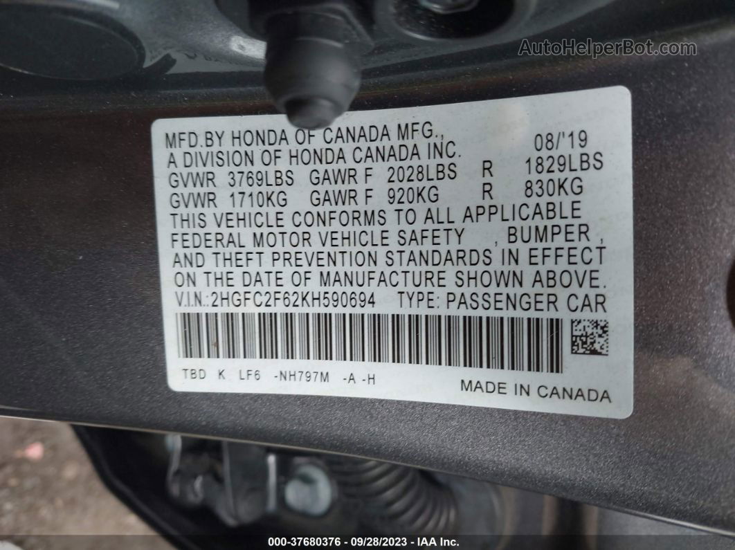 2019 Honda Civic Sedan Lx Gray vin: 2HGFC2F62KH590694