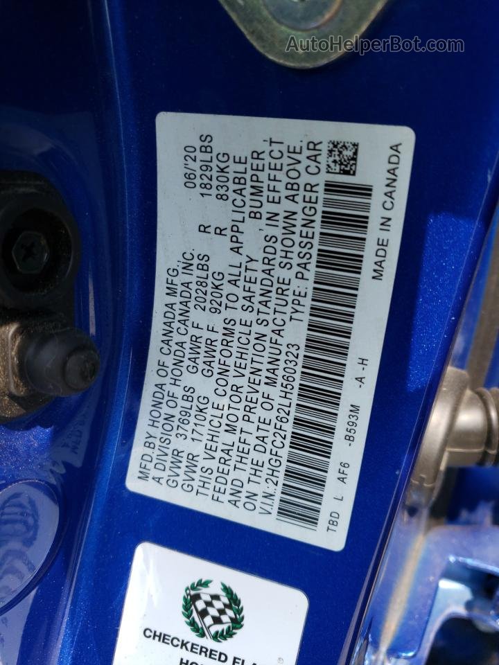 2020 Honda Civic Lx Blue vin: 2HGFC2F62LH560323