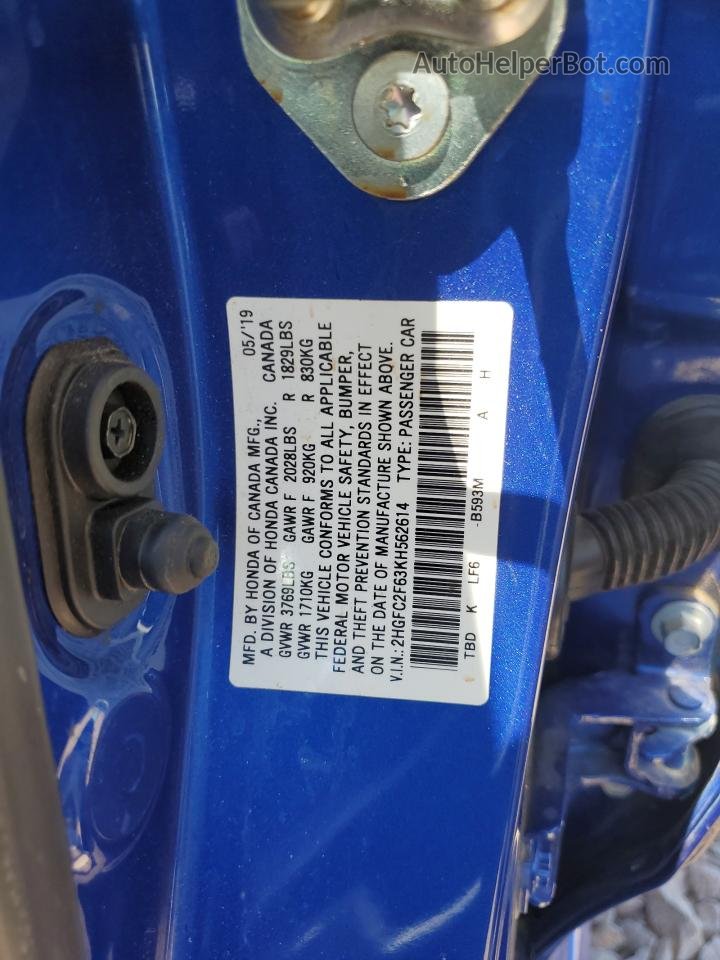 2019 Honda Civic Lx Синий vin: 2HGFC2F63KH562614