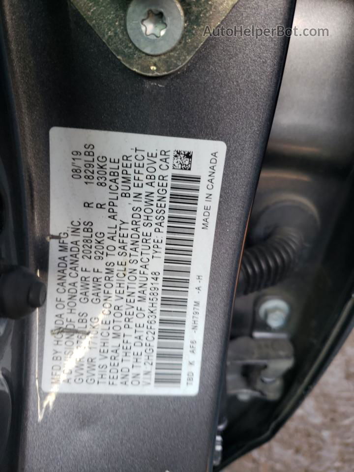 2019 Honda Civic Lx Серый vin: 2HGFC2F63KH589148