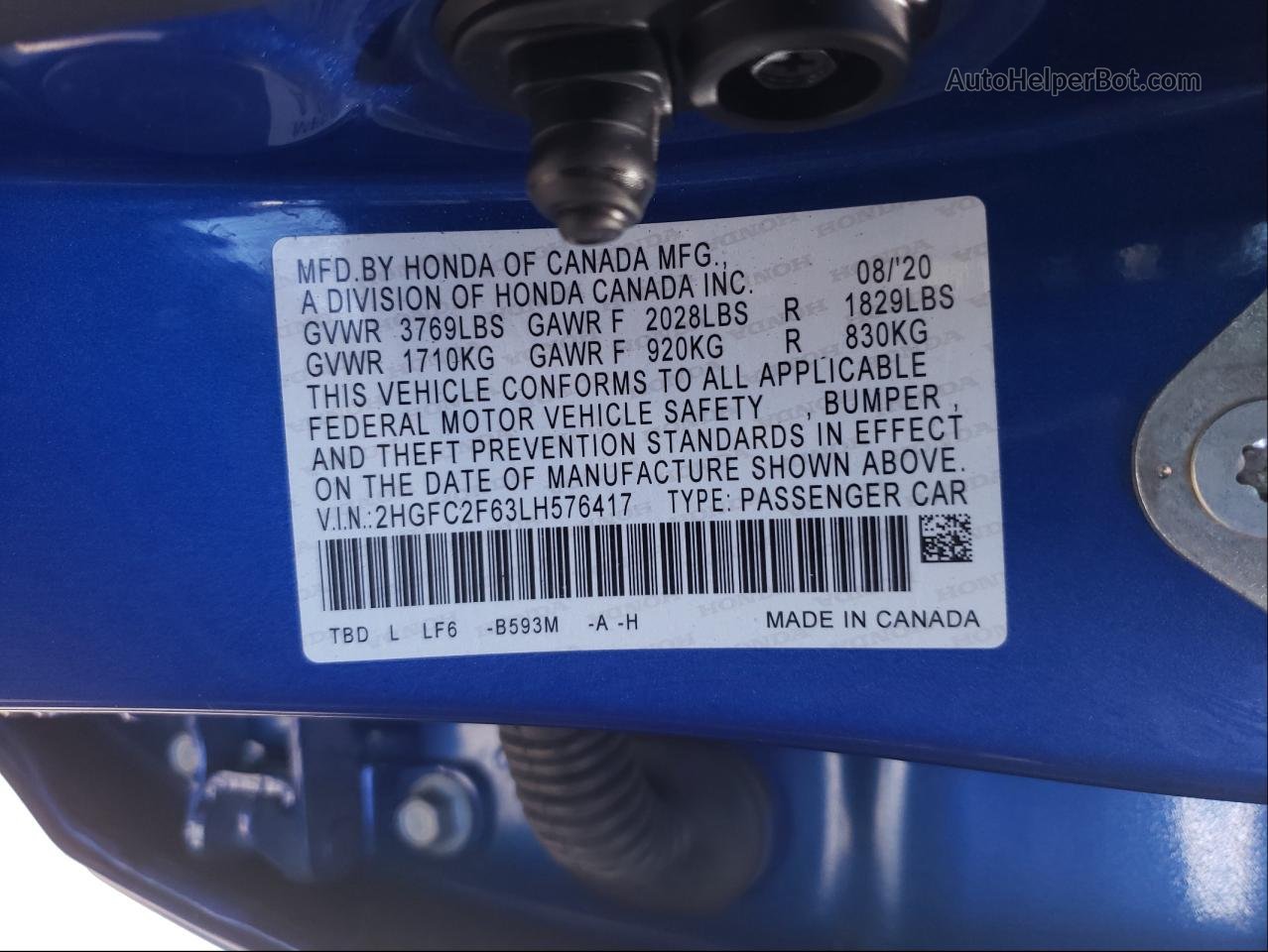 2020 Honda Civic Lx Синий vin: 2HGFC2F63LH576417