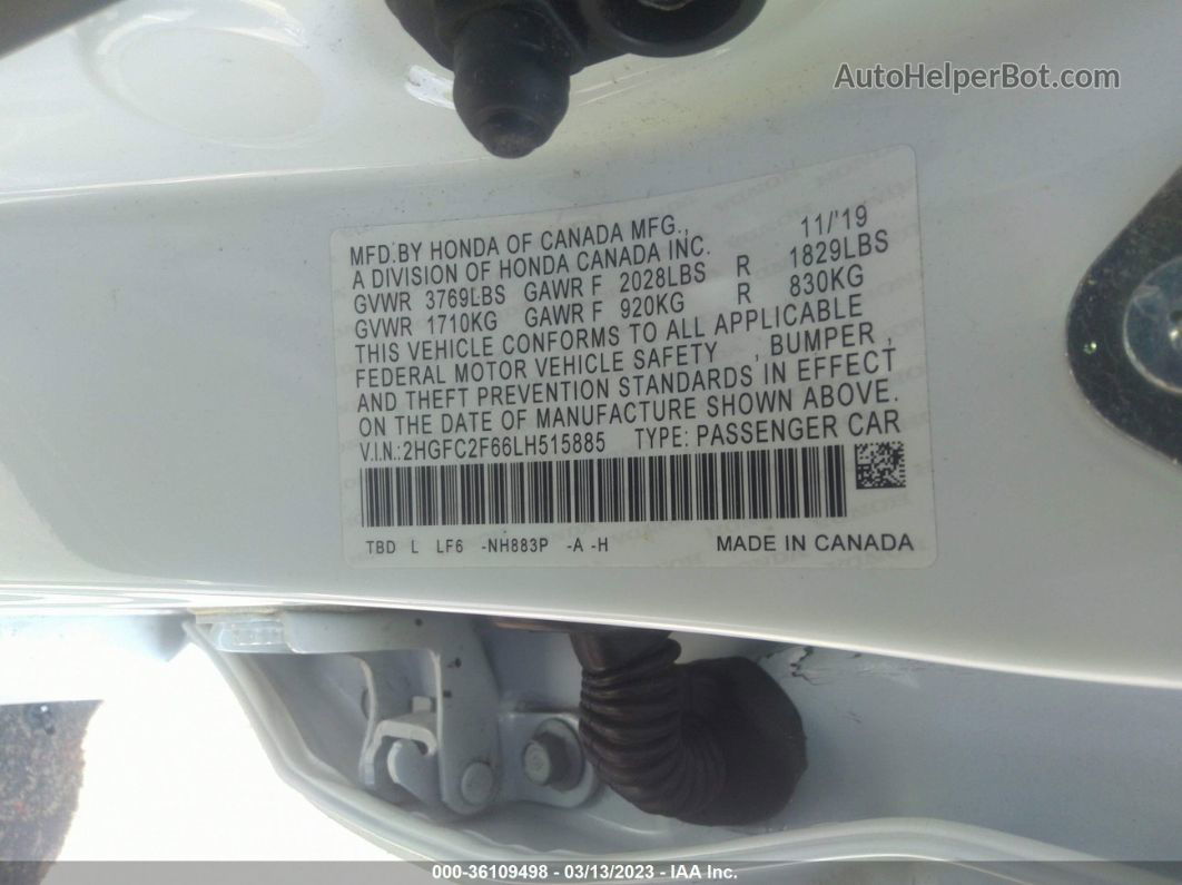 2020 Honda Civic Sedan Lx White vin: 2HGFC2F66LH515885