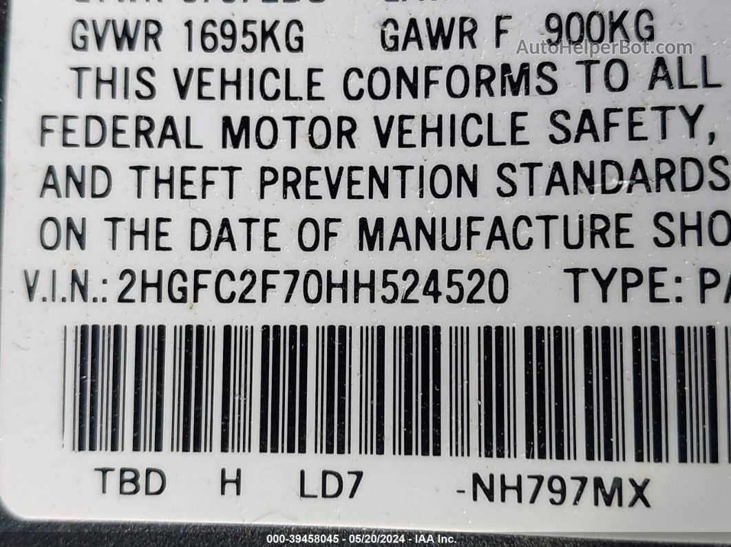 2017 Honda Civic Ex Gray vin: 2HGFC2F70HH524520