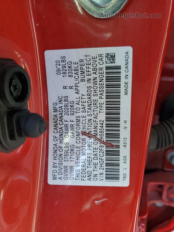 2020 Honda Civic Sport Red vin: 2HGFC2F81LH585442