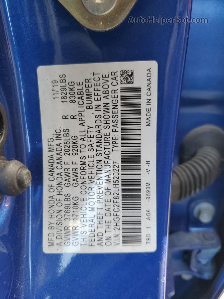 2020 Honda Civic Sport Синий vin: 2HGFC2F82LH520227