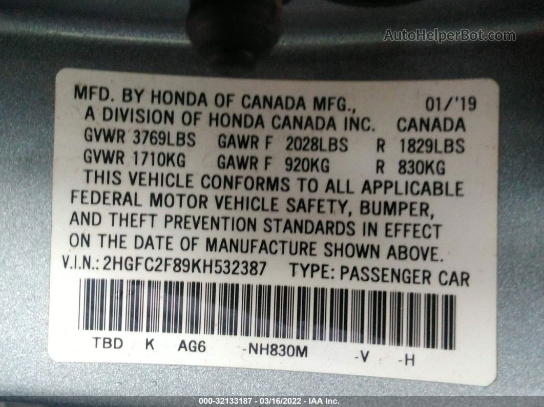 2019 Honda Civic Sedan Sport Silver vin: 2HGFC2F89KH532387